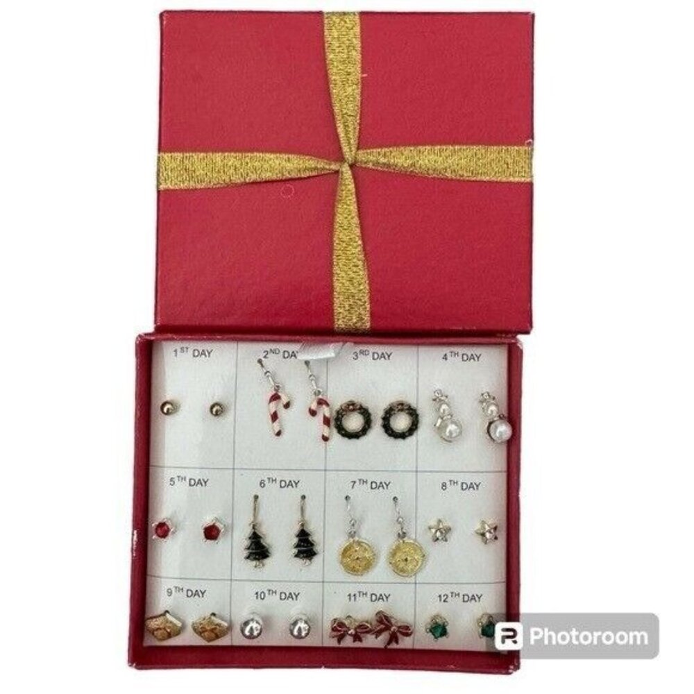 Vintage Countdown 12 Day to Christmas Holiday Earring Set of 12